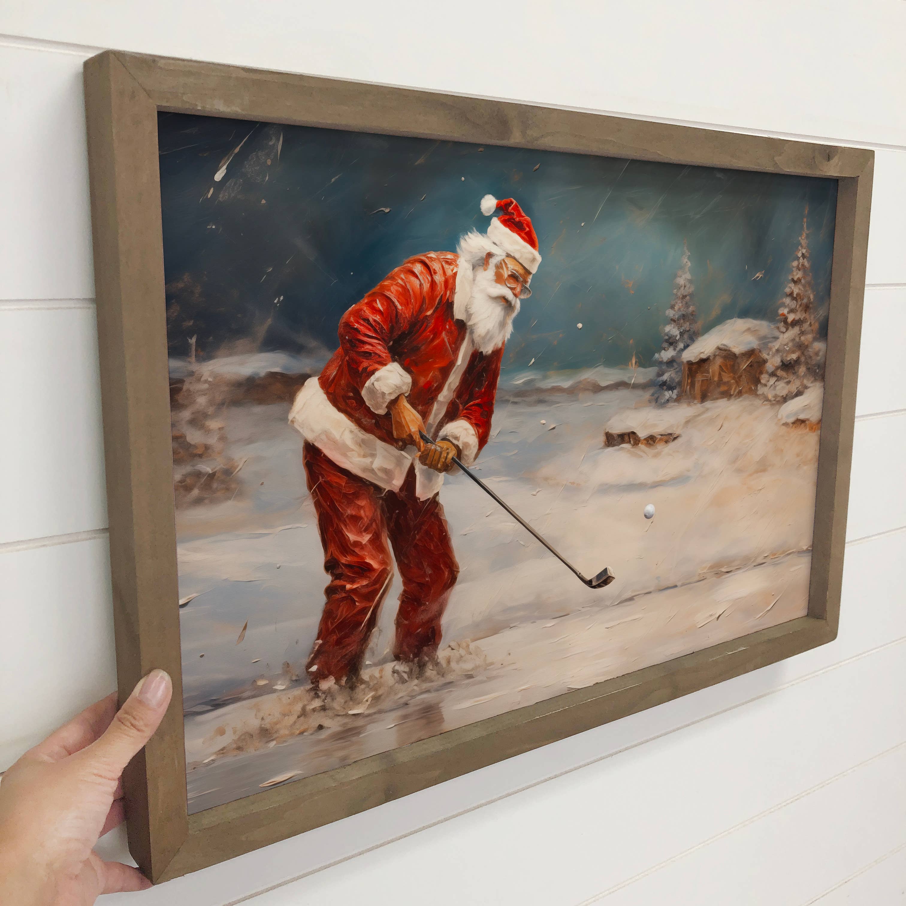 Santa Playing Golf in the Snow - Funny Santa Canvas Art