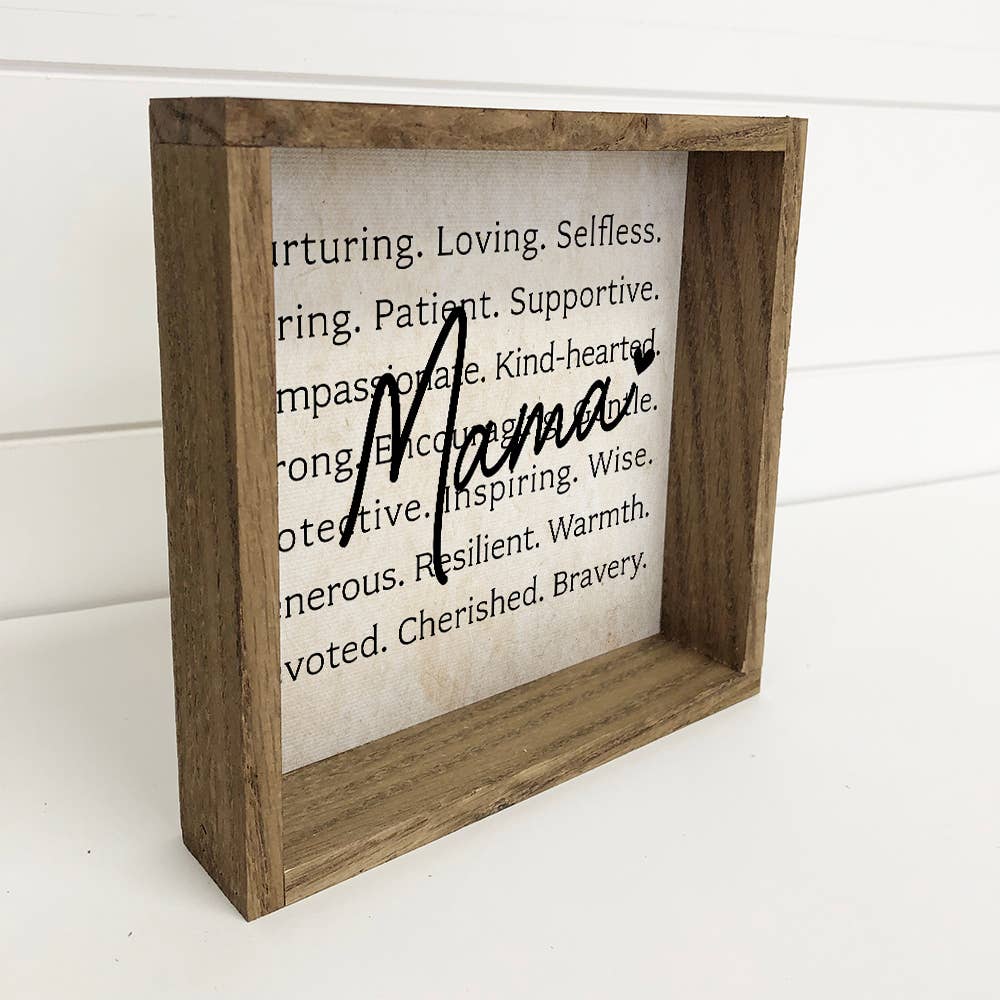 Mama Nurturing Adjectives - Mama Canvas Word Art - Framed