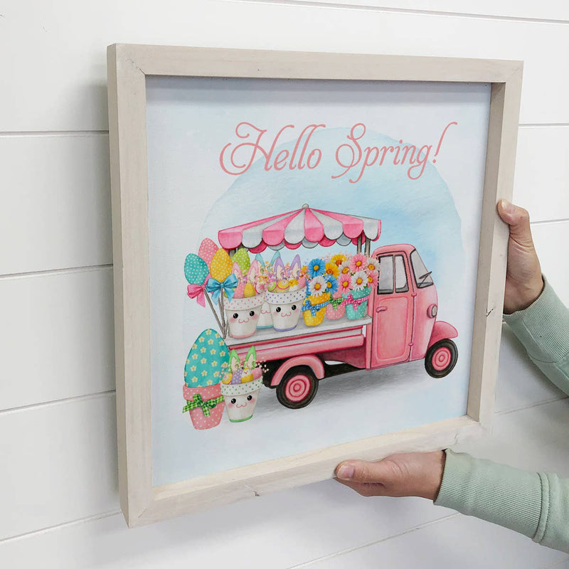 Easter Décor- Hello Spring Easter Truck- Canvas Wall Art