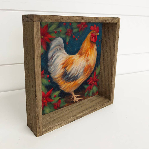 Chicken Pointsettias - Holiday Farm Animal Art - Farmhouse