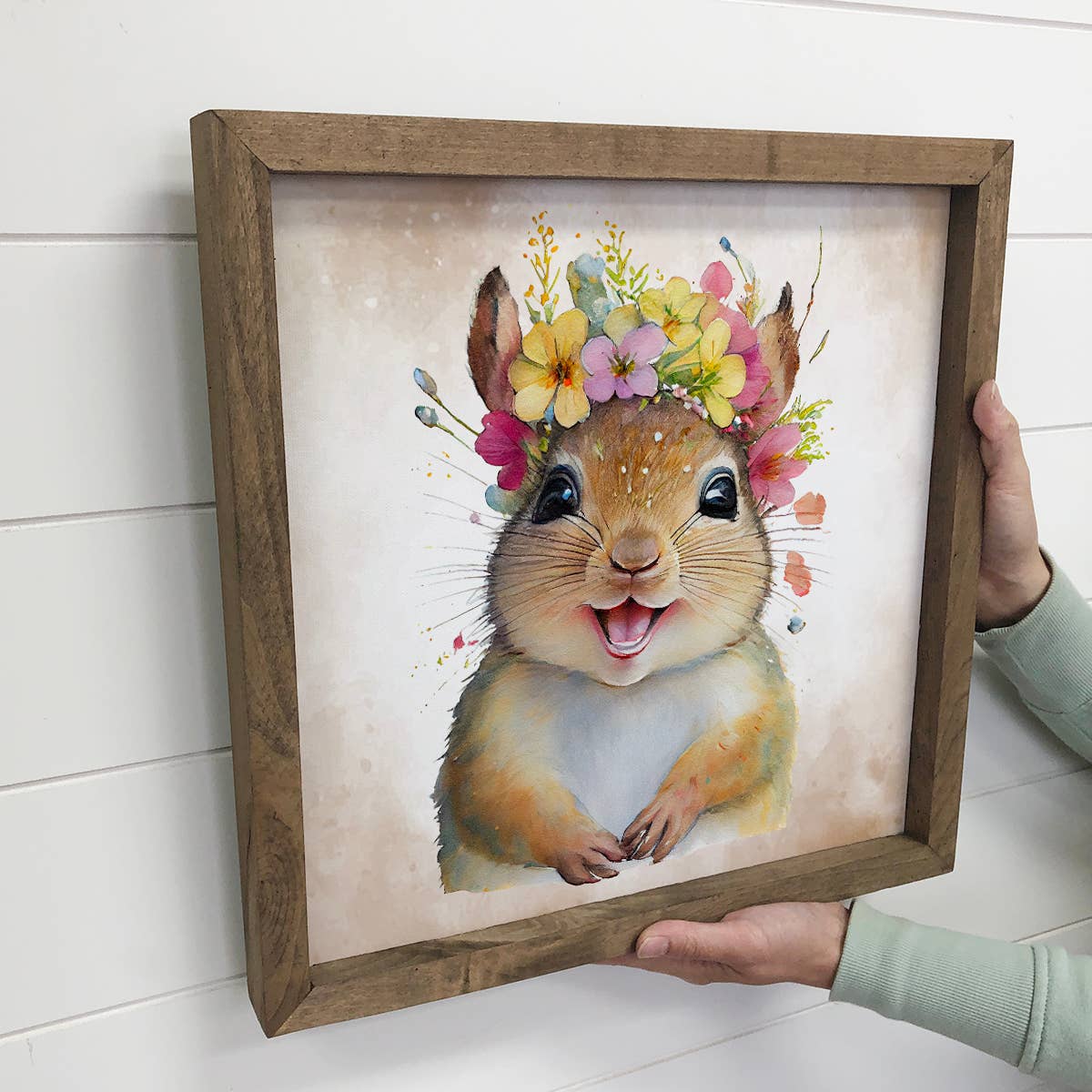 Cute Flower Squirrel - Cute Baby Animal - Baby Wildlife Art