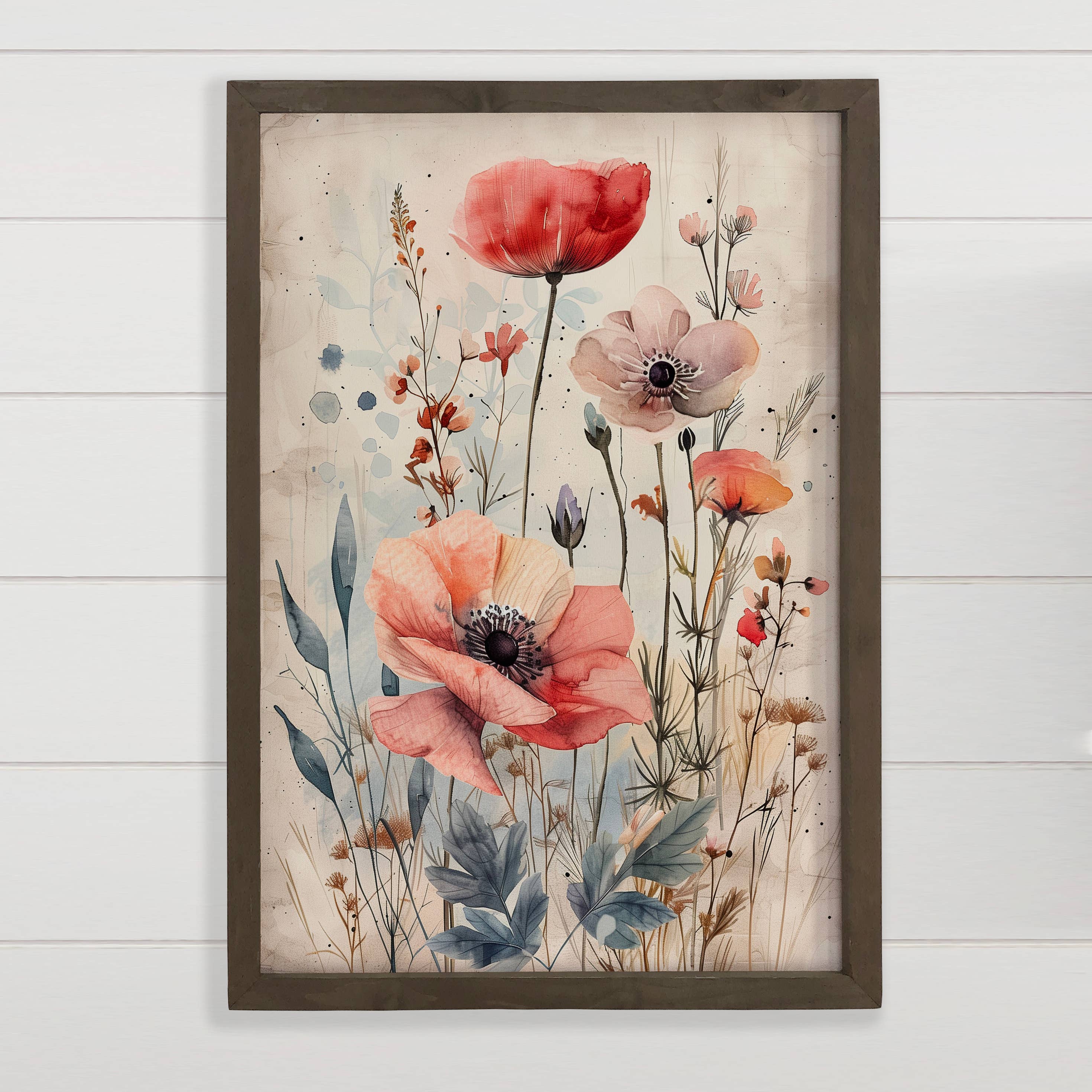 Gathered Poppies - Flower Canvas Art - Wood Framed Wall Art