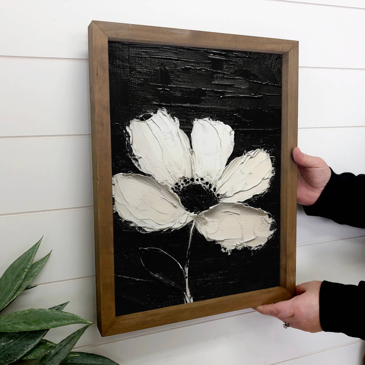 Black and White Single Flower - Flower Canvas Art - Framed
