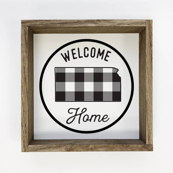 Kansas Wood Sign - Welcome Home Buffalo Plaid Farmhouse Art