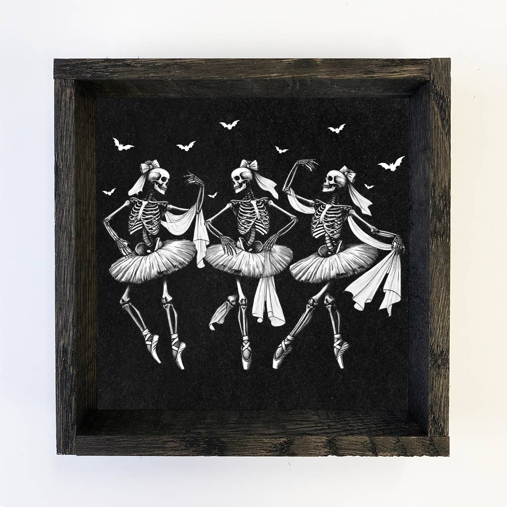 Skeleton Ballerinas - Halloween Canvas Art - Wood Framed Art