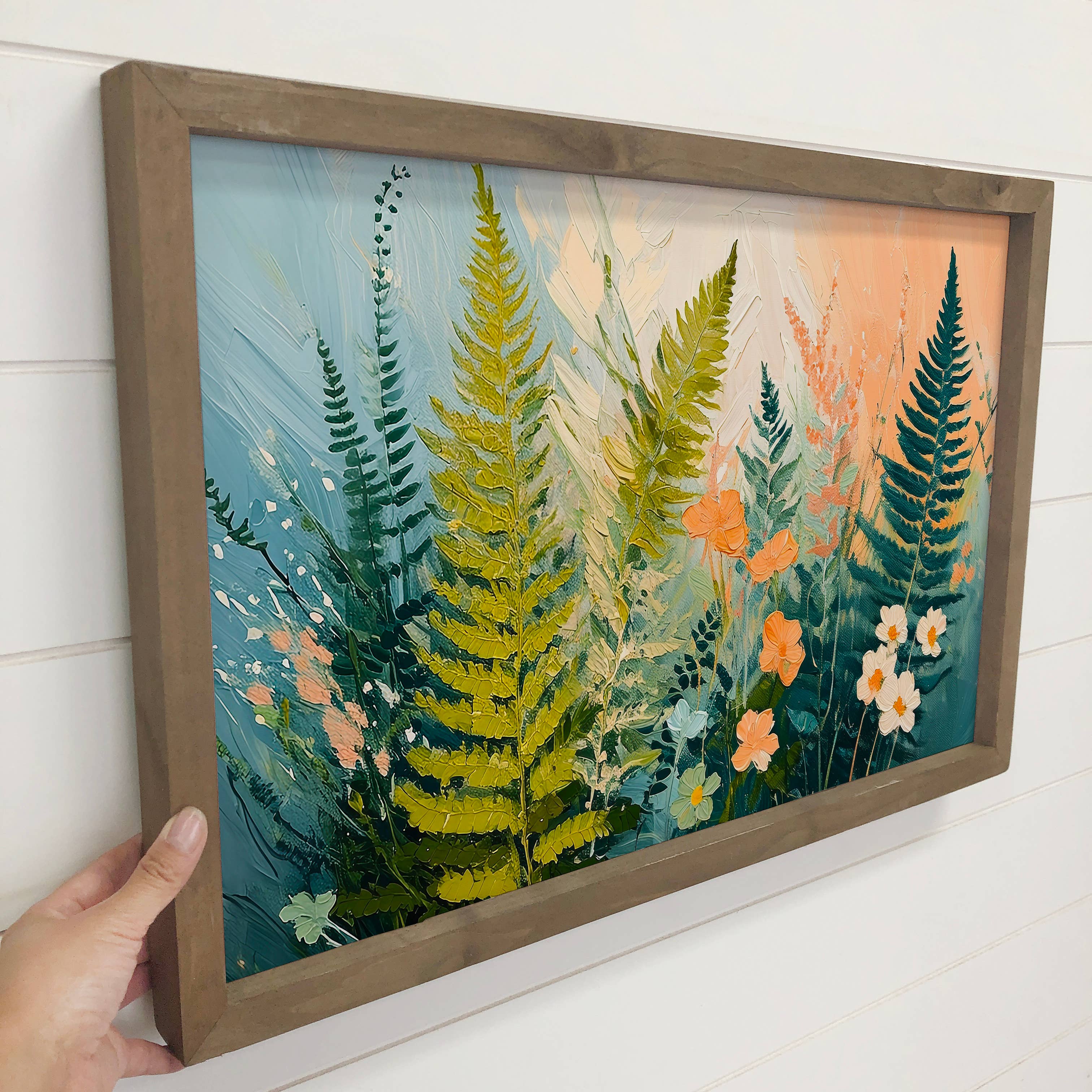 Ferns and Flowers - Flower Canvas Art - Wood Framed Artwork