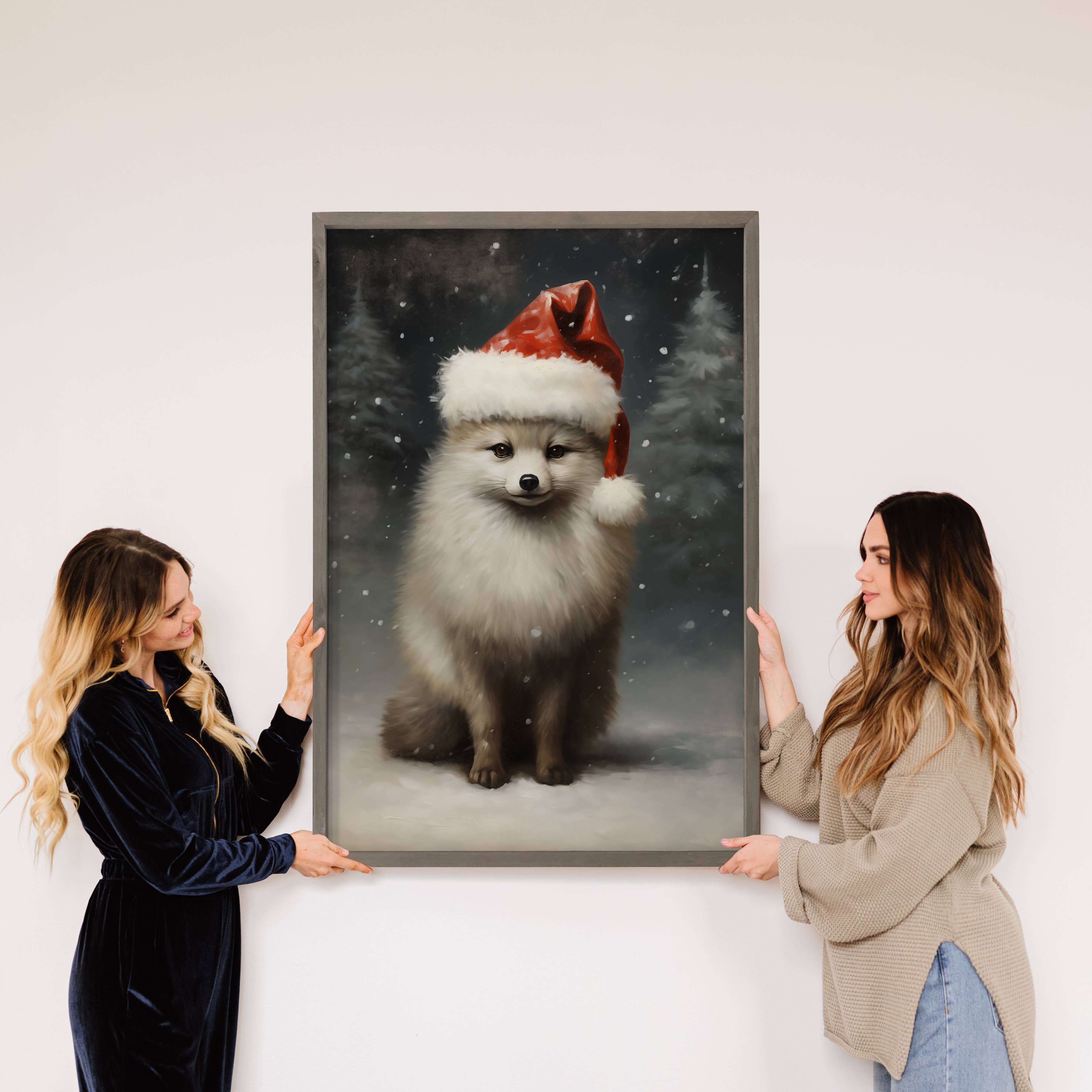 Christmas Arctic Fox - Christmas Animal Canvas Art - Framed