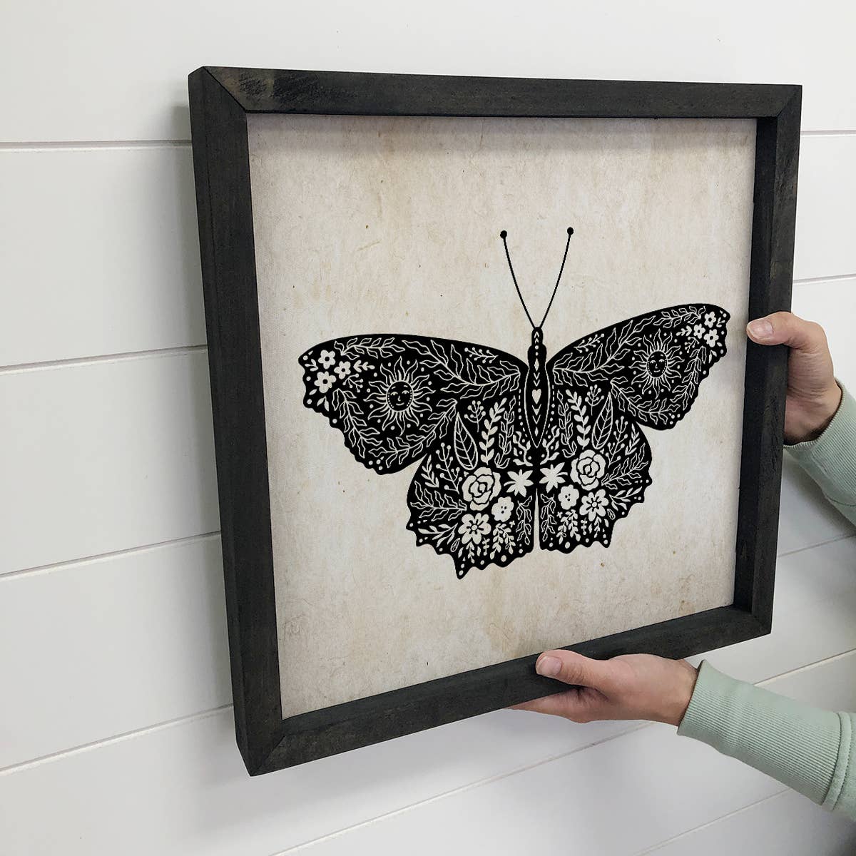 Mystical Butterfly Canvas Wall Art Ebony Wood Frame