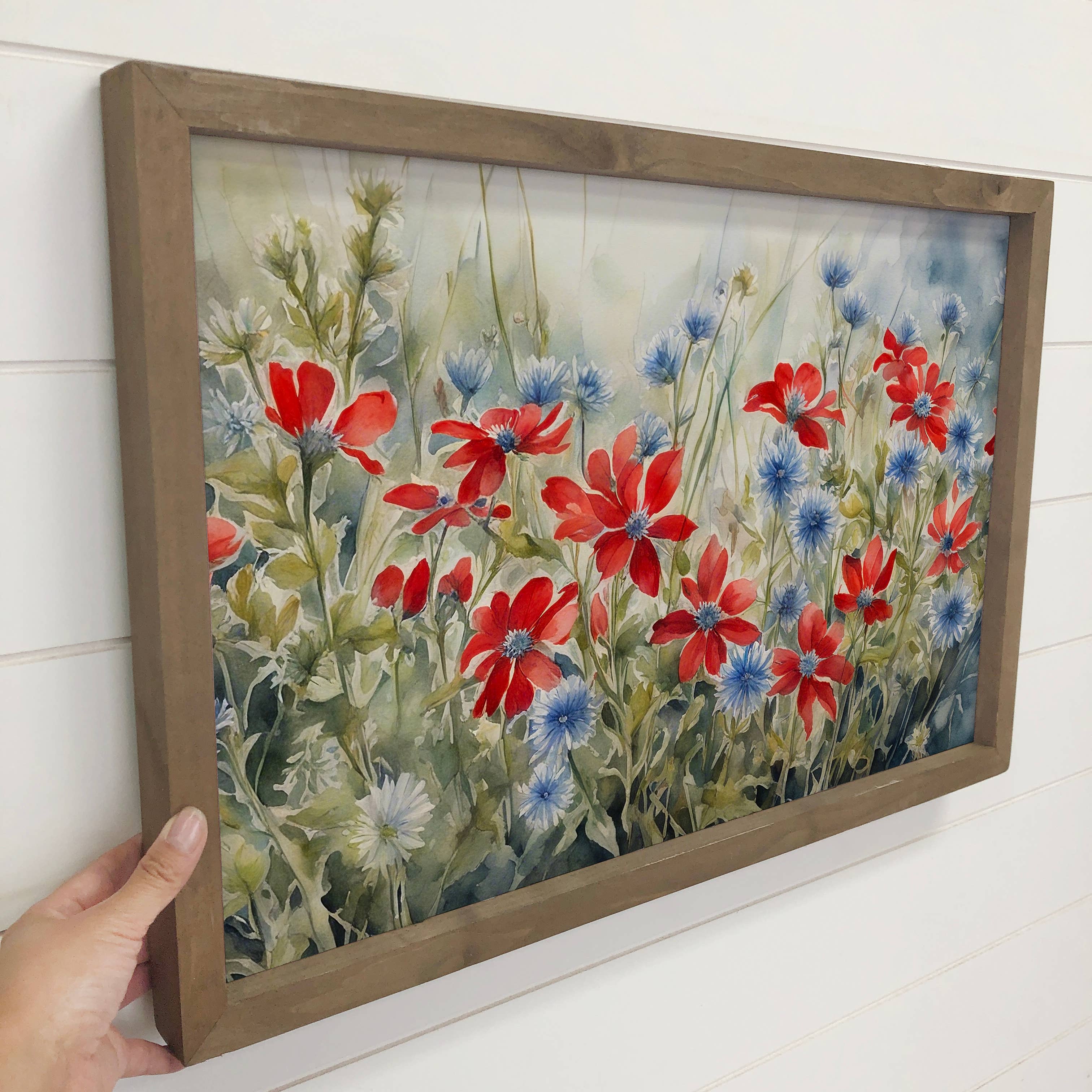 Red White Blue Flowers - Flower Canvas Art - Wood Framed Art