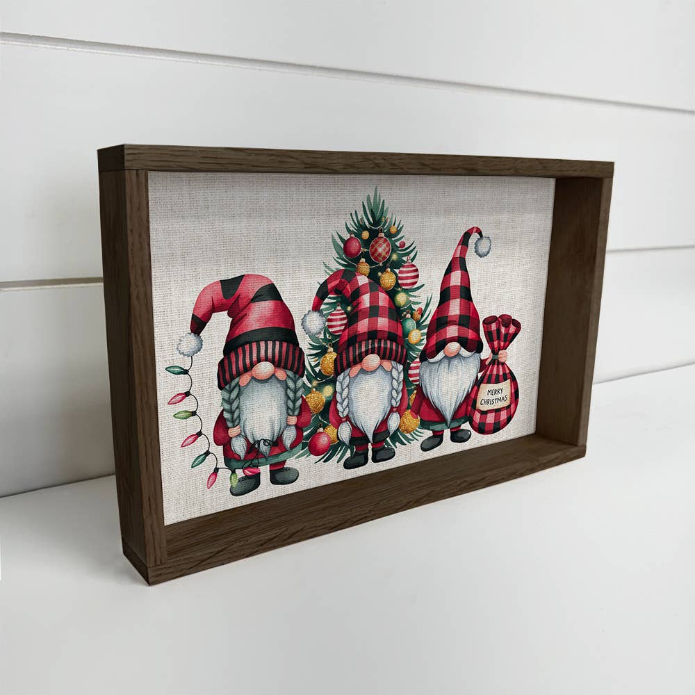 Three Gnomes Merry Christmas - Christmas Canvas Art - Framed