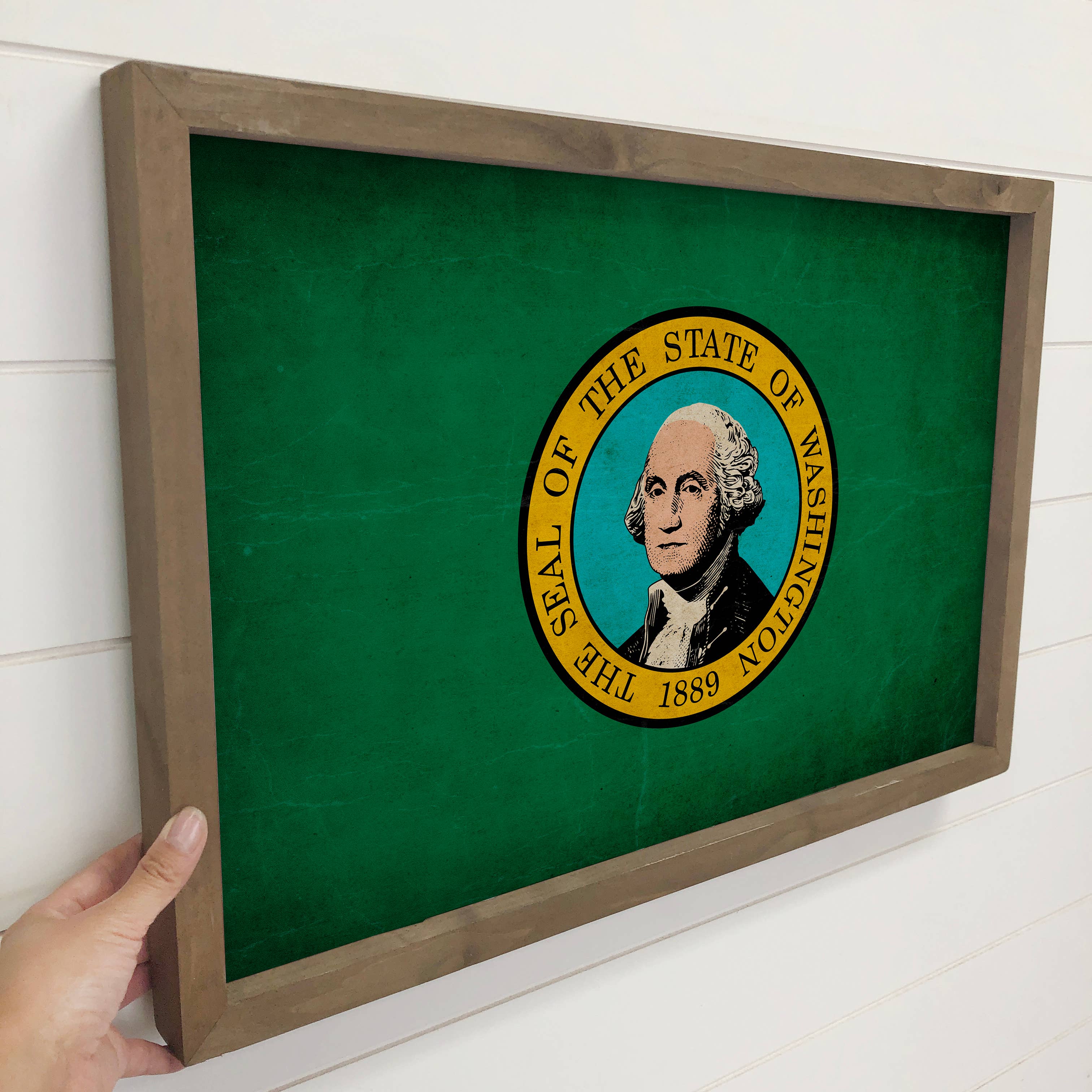 Washington Vintage Flag - State Flag Canvas Art - Framed Art