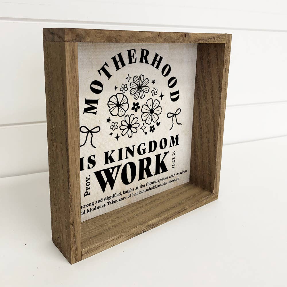 Motherhood Is Kingdom Work - Mom Canvas Word Art - Framed