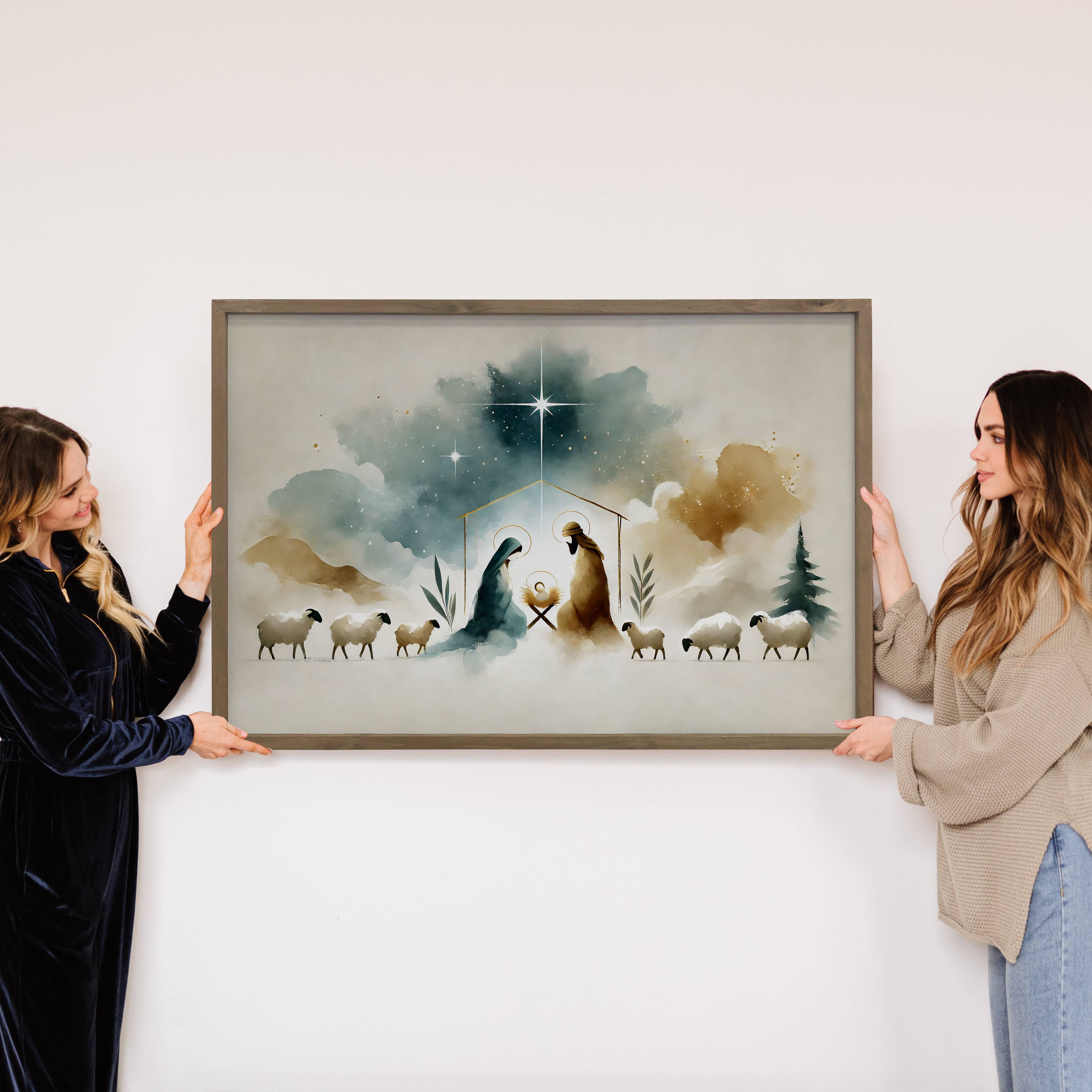Modern Boho Christmas Nativity Abstract Painting - Nativity