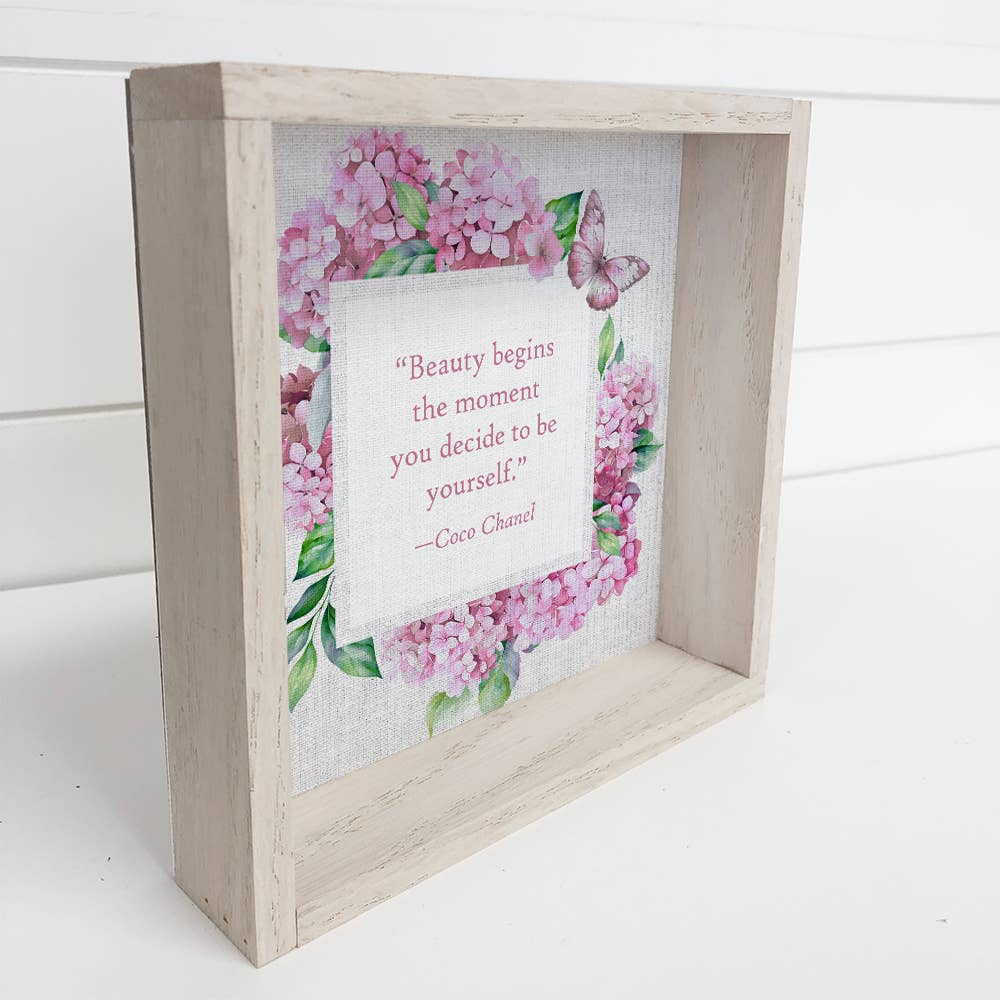 Pink Hydrangeas Beauty Begins Quote - Flower Word Canvas Art