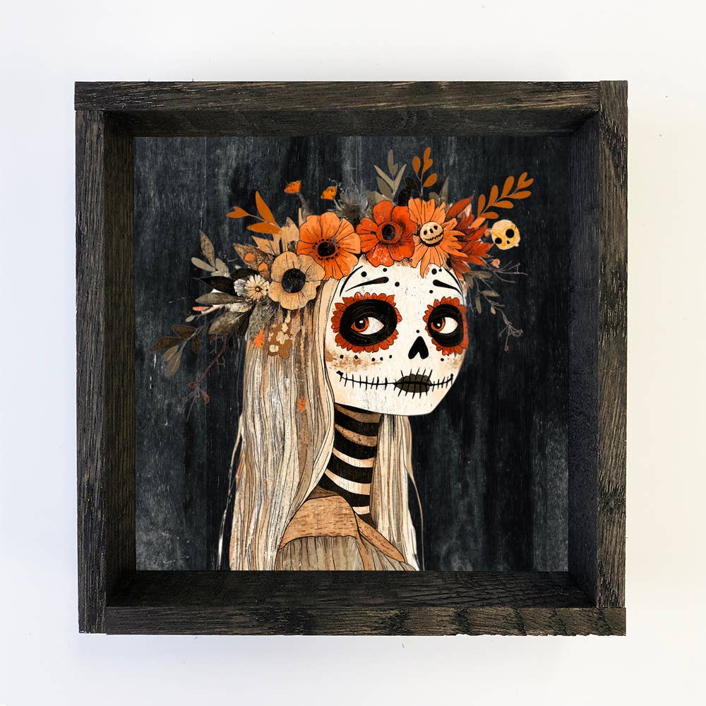 Folk Halloween Spooky Girl - Halloween Canvas Art - Framed