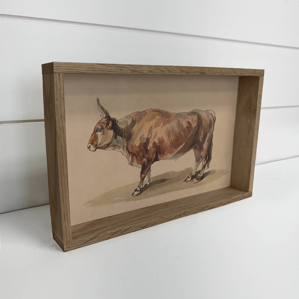 Ox Study Painting - Farm Animal Canvas Art - Wood Framed
