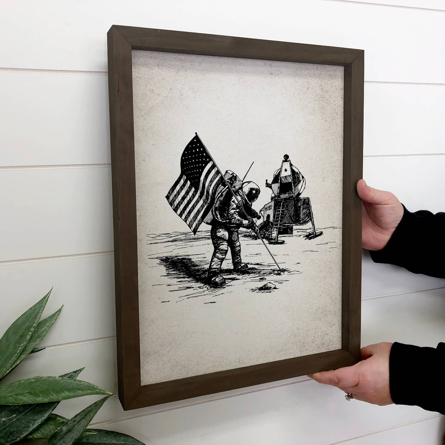 Moon Landing Sketch - Astronaut Canvas Art - Wood Framed Art