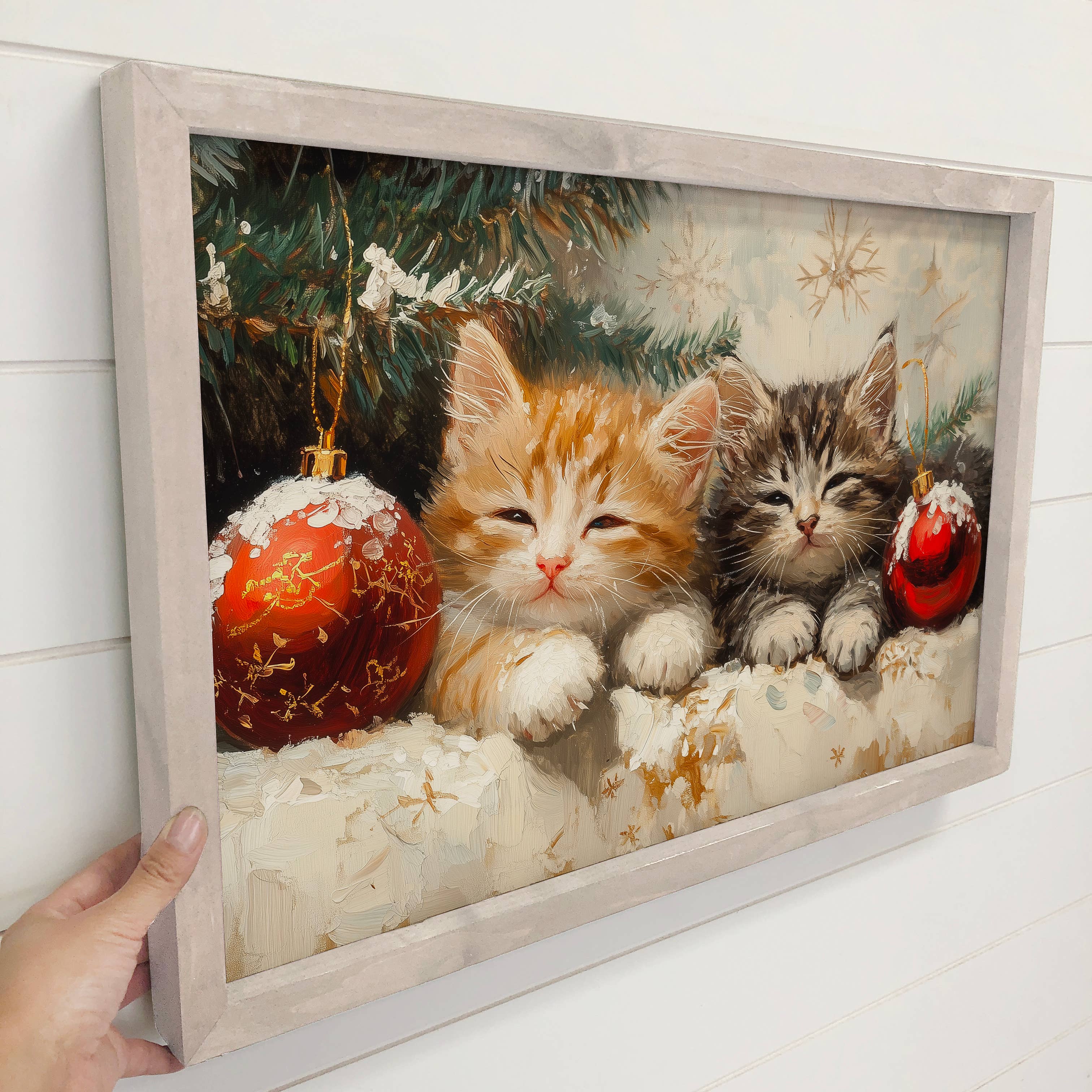 Sleepy Christmas Kittens - Little Girl Bedroom Holiday Art