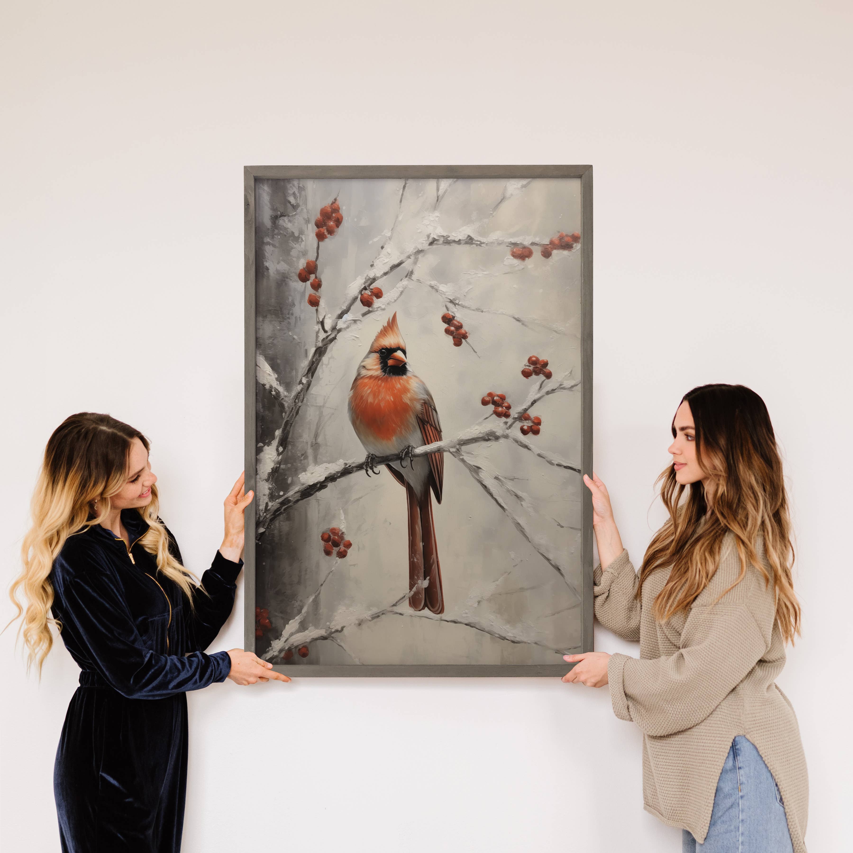 Cardinal in Snow Painting - Wildlife Canvas Art - Wood Frame