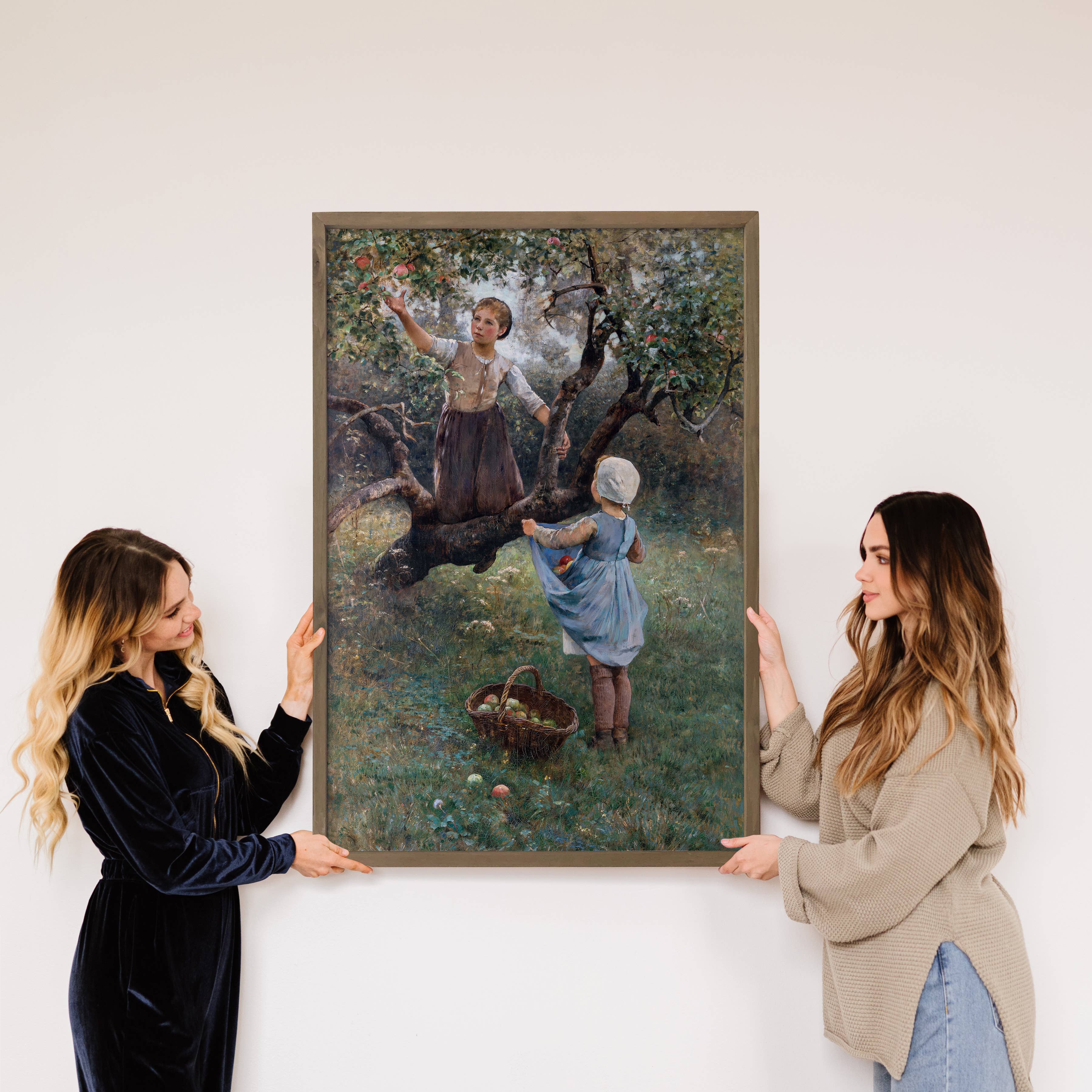 Apple Pickin' Girls - Apple Picker Canvas Art - Wood Framed