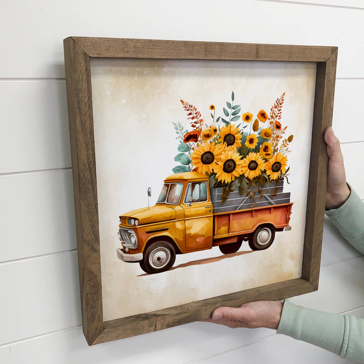 Sunflower Truck - Fall Truck with Sunflowers - Fall Wall Art