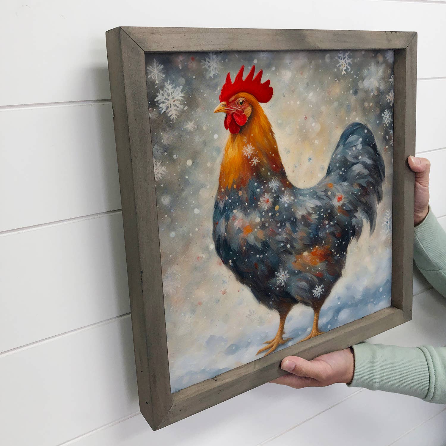 Chicken Snowflakes - Farmhouse Animal Canvas Art - Framed