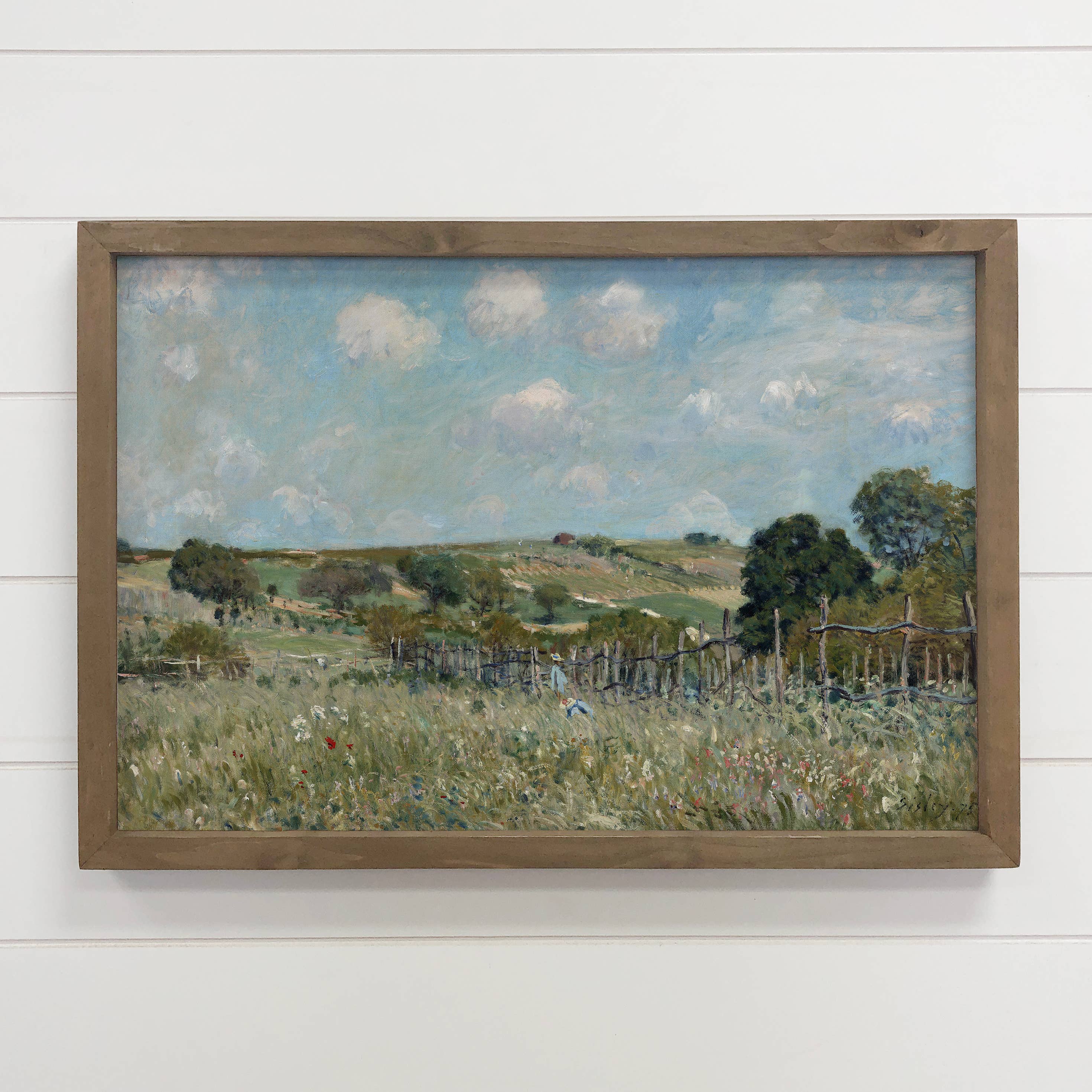 Girls in Meadow - Nature Canvas Art - Wood Framed Wall Art