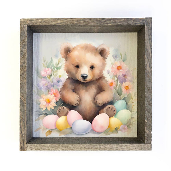 Easter Egg Bear - Cute Bear Easter Canvas Art - Wood Framed