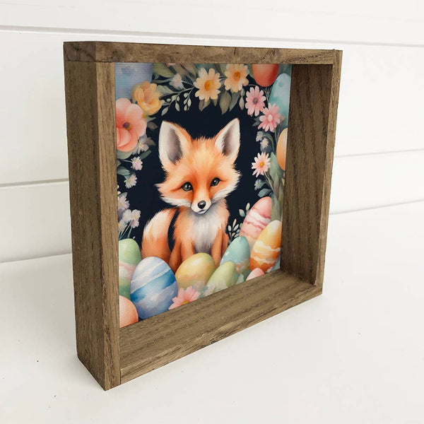 Easter Egg Fox - Cute Springtime Fox Canvas Art - Framed