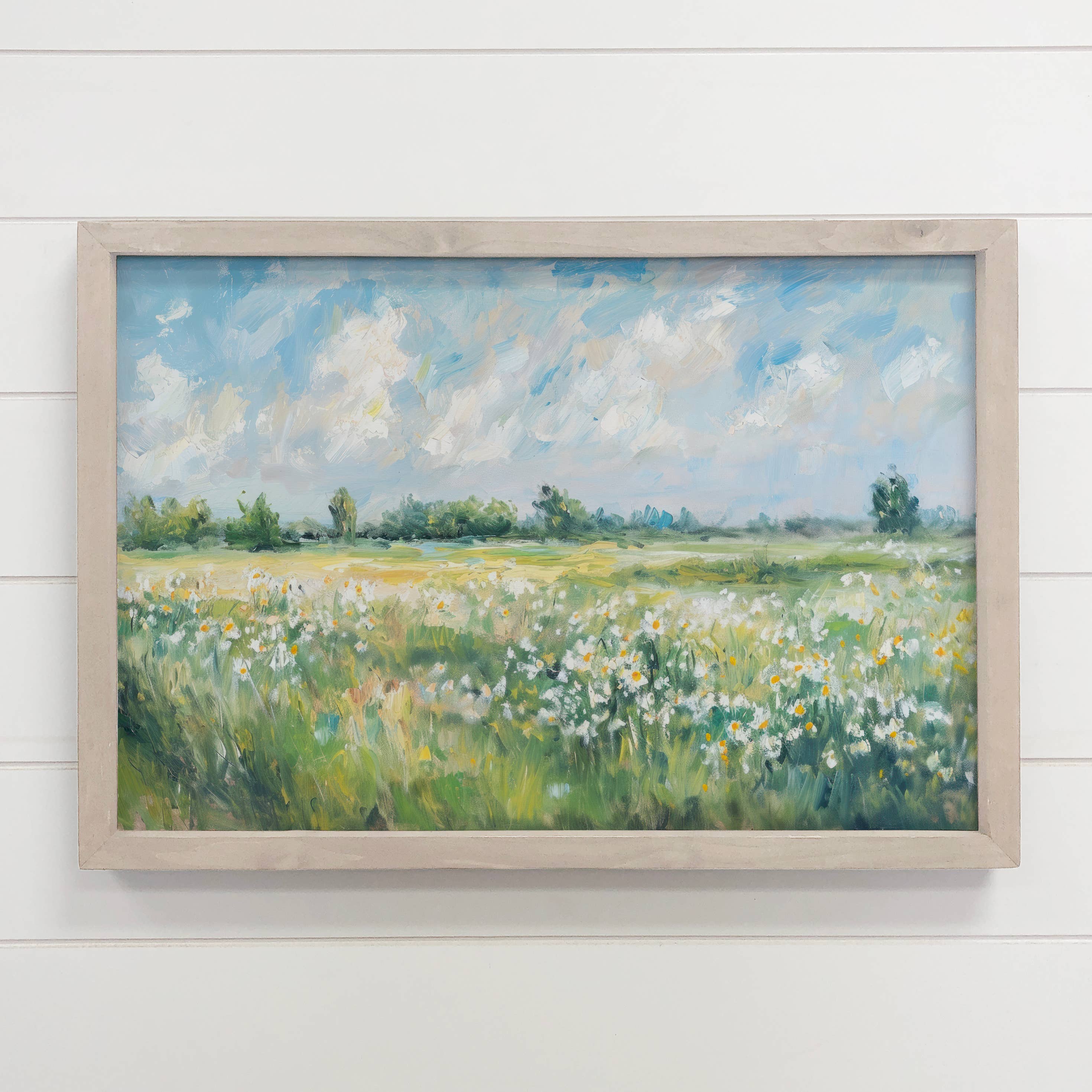 Daisy Field - Nature Landscape Canvas Art - Wood Framed Art