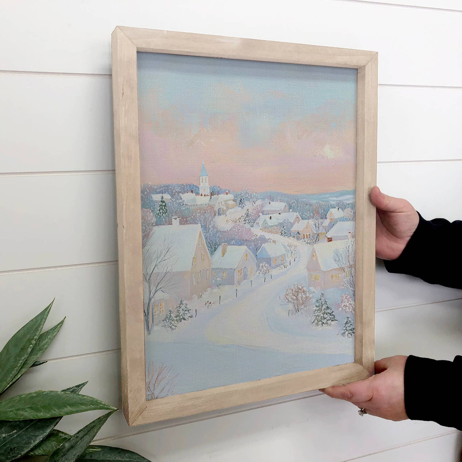 Pastel Winter Village - Winter Canvas Art - Wood Framed Art