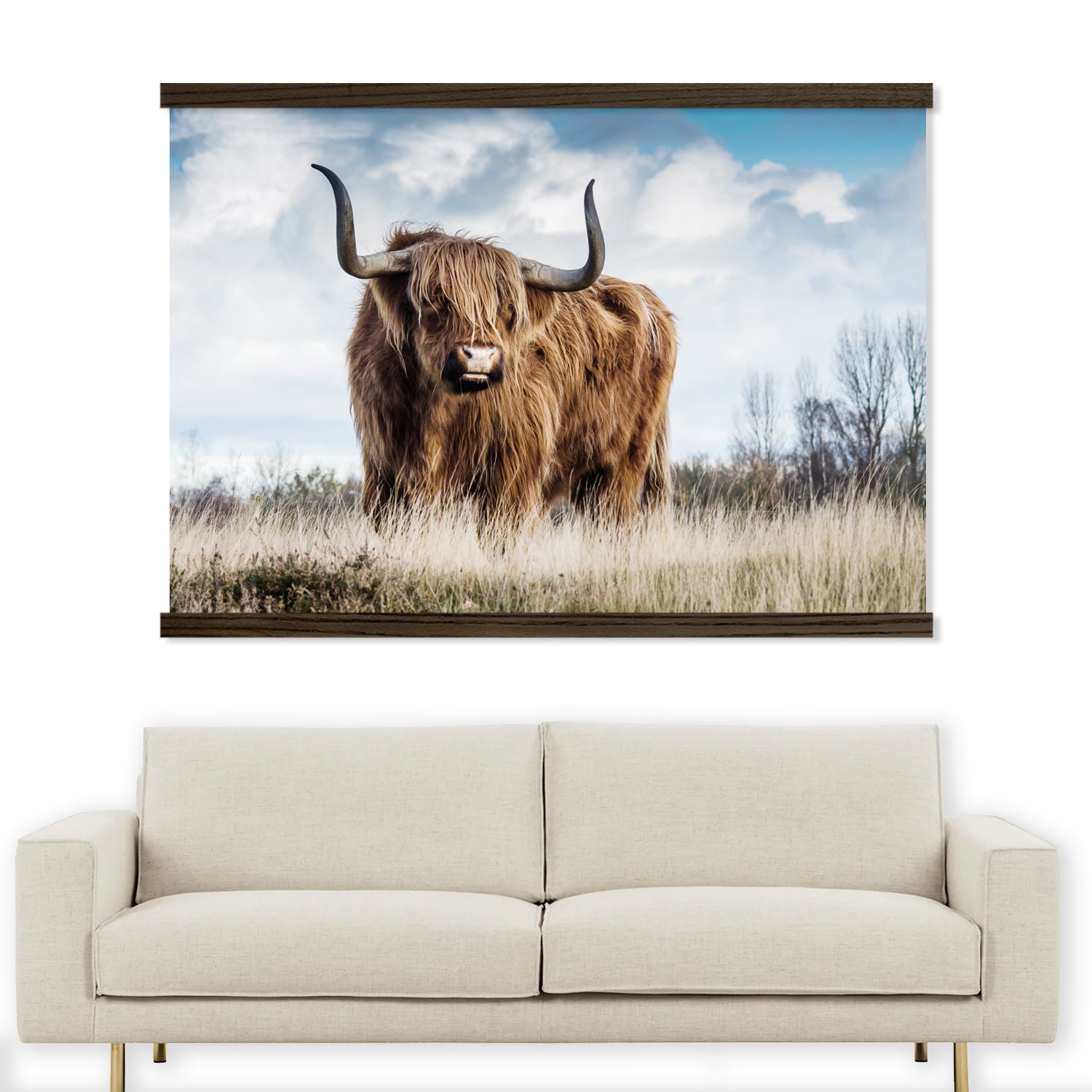 Highland Cow Huge Photo Canvas Wall Art with Wood Frame