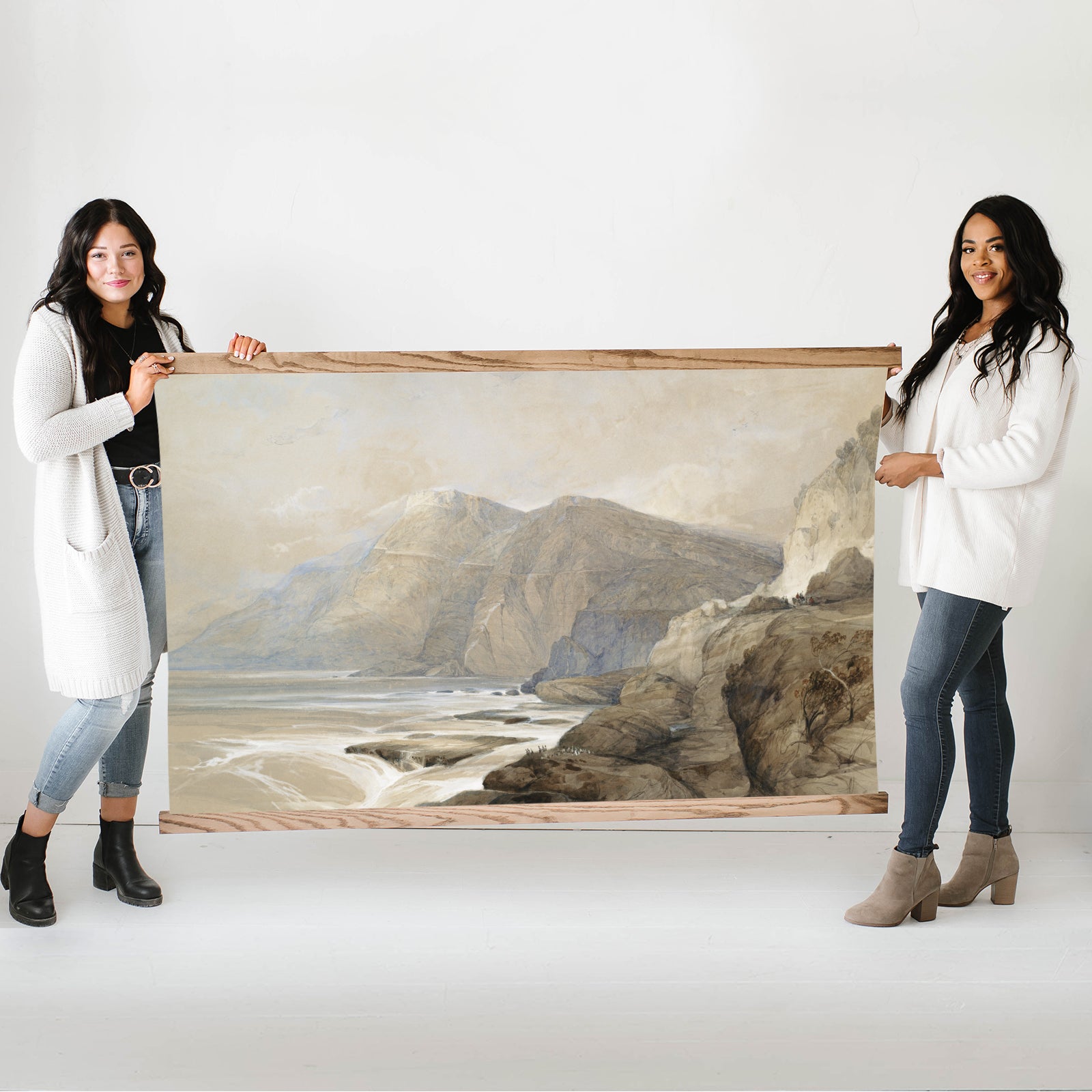 Coastal Mountain Lithograph Large Canvas Wall Hanging