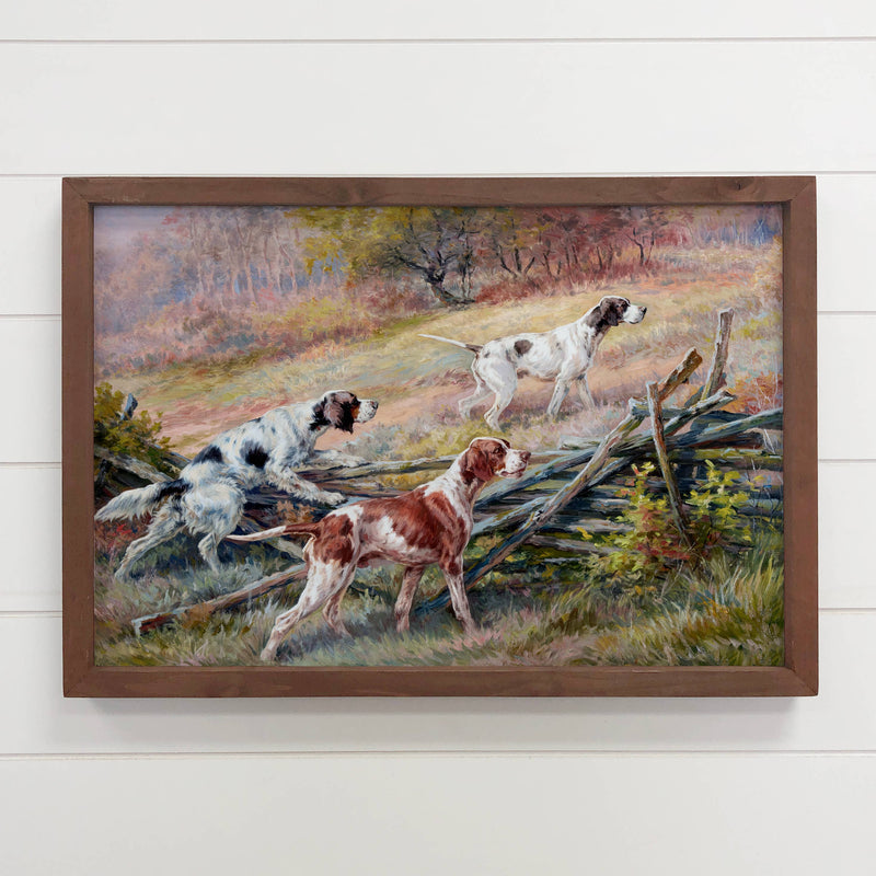 Hunting Dogs in Fall - Dog Canvas Art - Wood Framed Wall Art