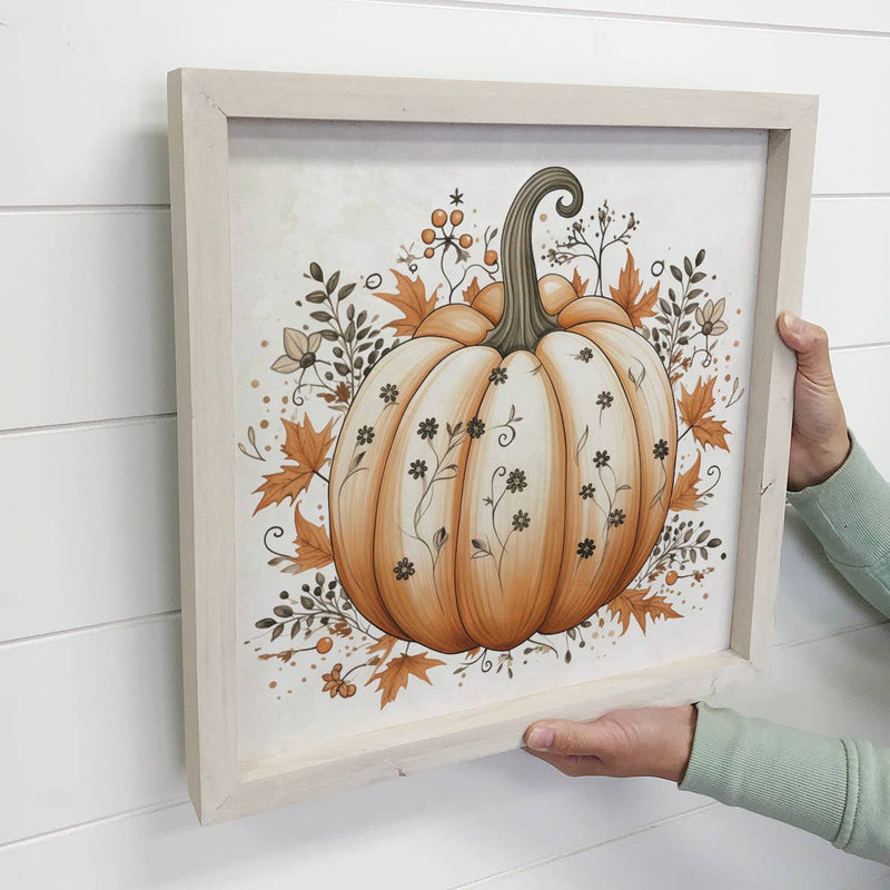 Folk Light Pumpkin - Large Canvas Art Framed - Fall Wall Art