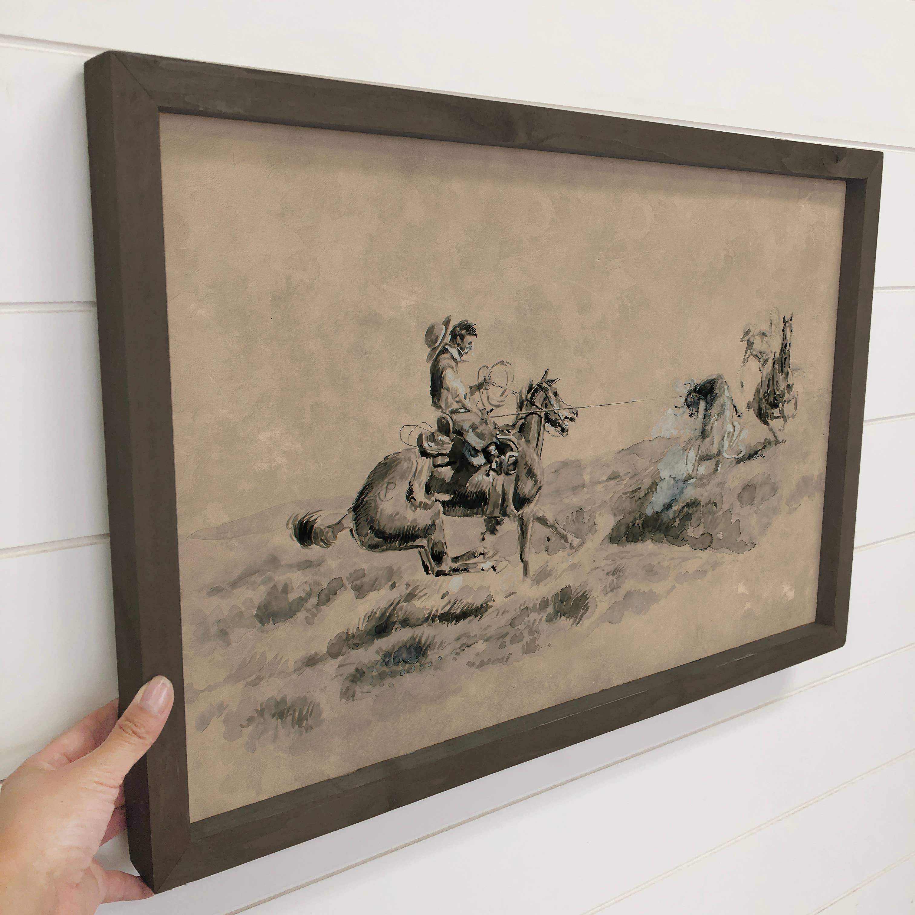 Cowboys Black and Beige - Ranch House Wall Art - Wood Framed