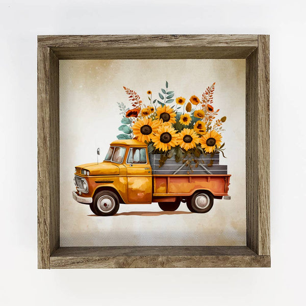 Sunflower Truck - Fall Truck with Sunflowers - Fall Wall Art