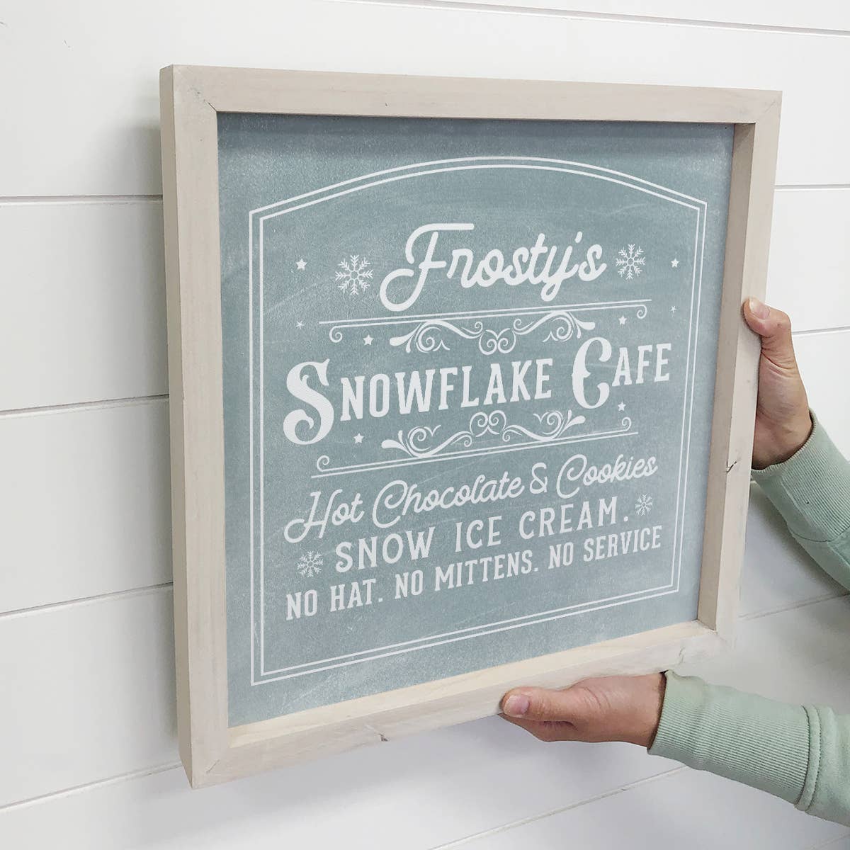 Frosty's Snowflake Cafe Blue - Christmas Canvas Art - Framed