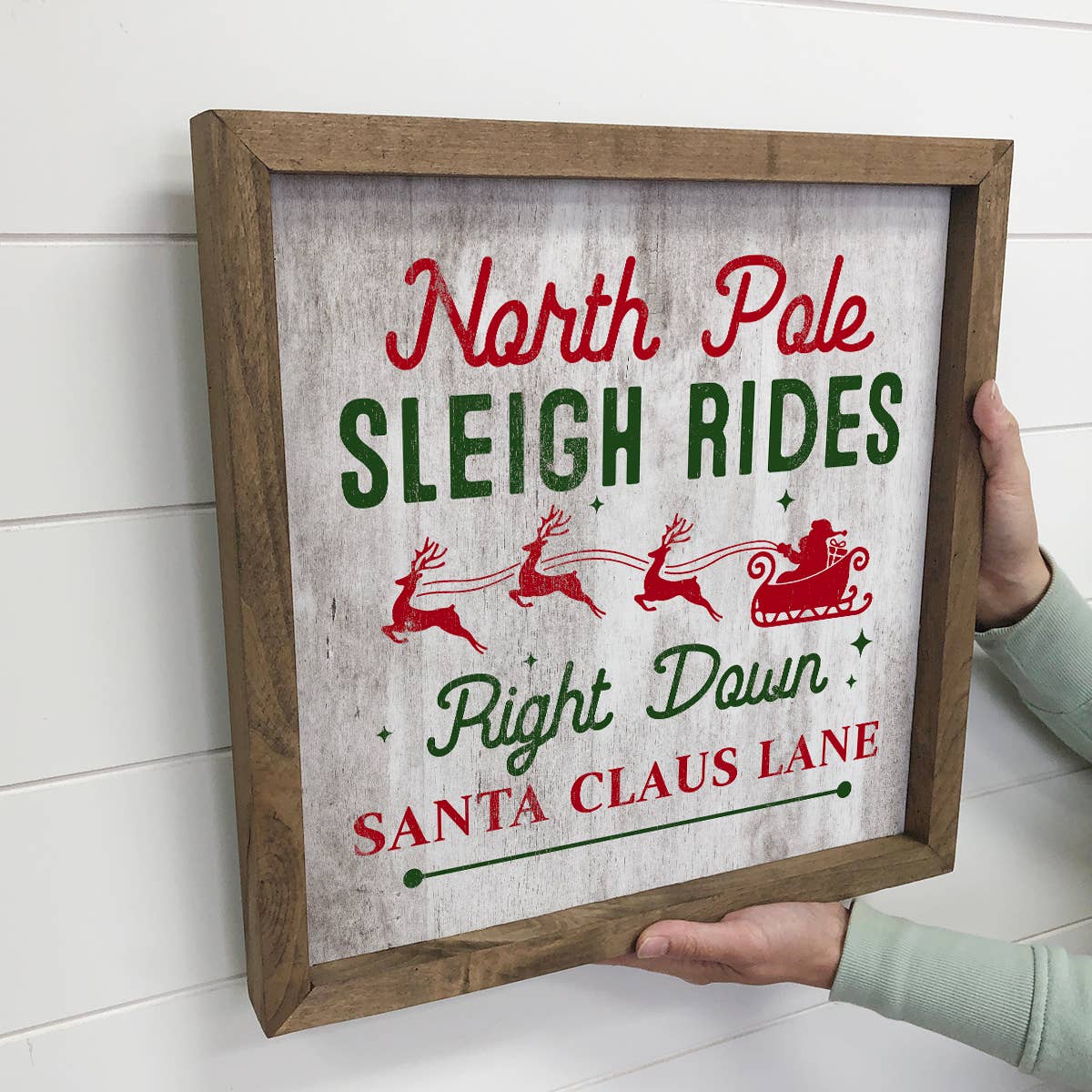 North Pole Sleigh Rides - Christmas Canvas Sign - Framed Art