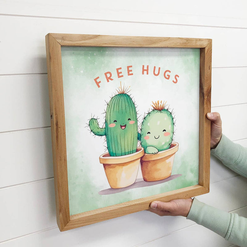 Free Hugs Cactus - Funny Cactus Wall Sign - Cute Cactus Art