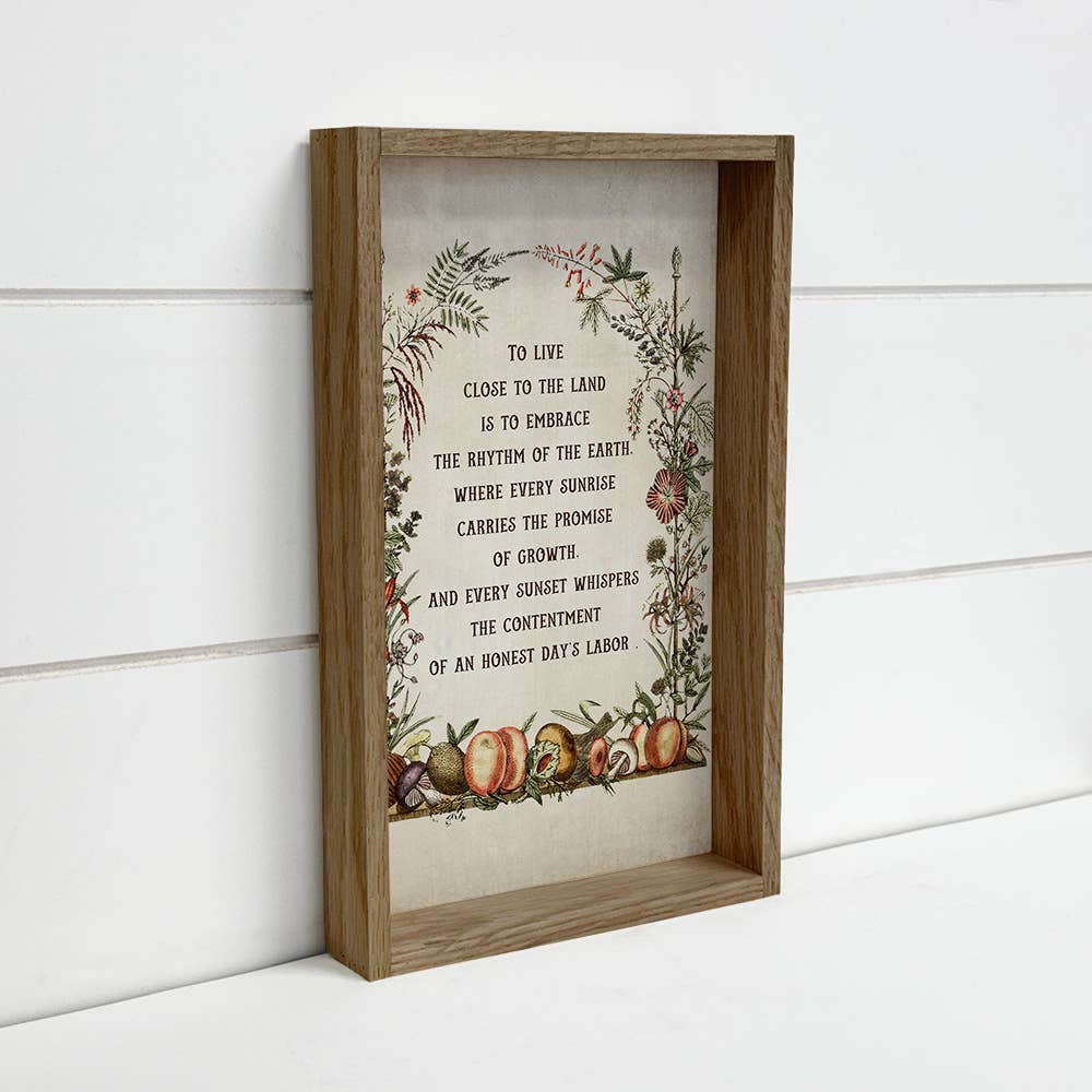 Live Close to the Land - Word Canvas Art - Wood Framed Art