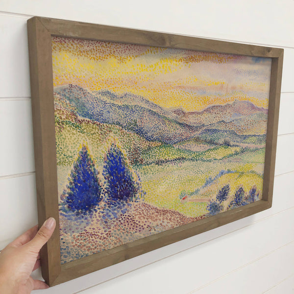 Dotted Mountain Range - Landscape Canvas Wall Art - Framed