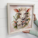 Mother Baby Sheep Watercolor - Sheep Canvas Art - Wood Frame