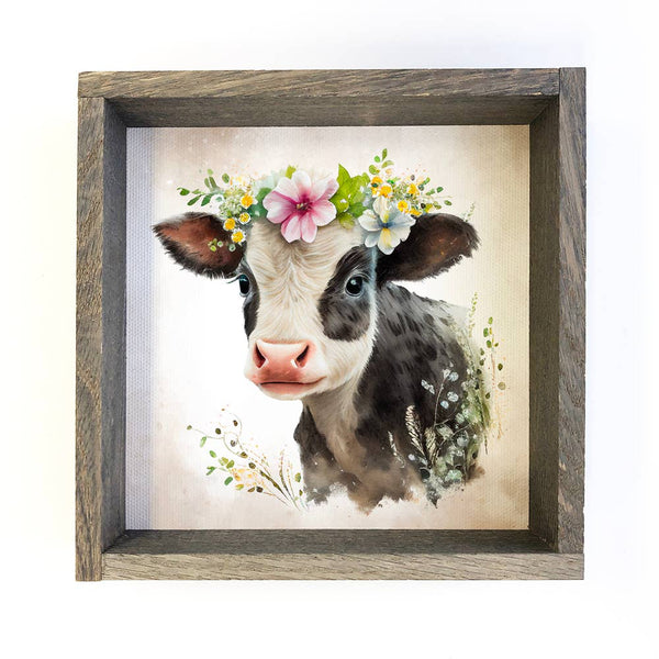 Sweet Cow with Flowers - Cute Baby Farm Animals and Flowers