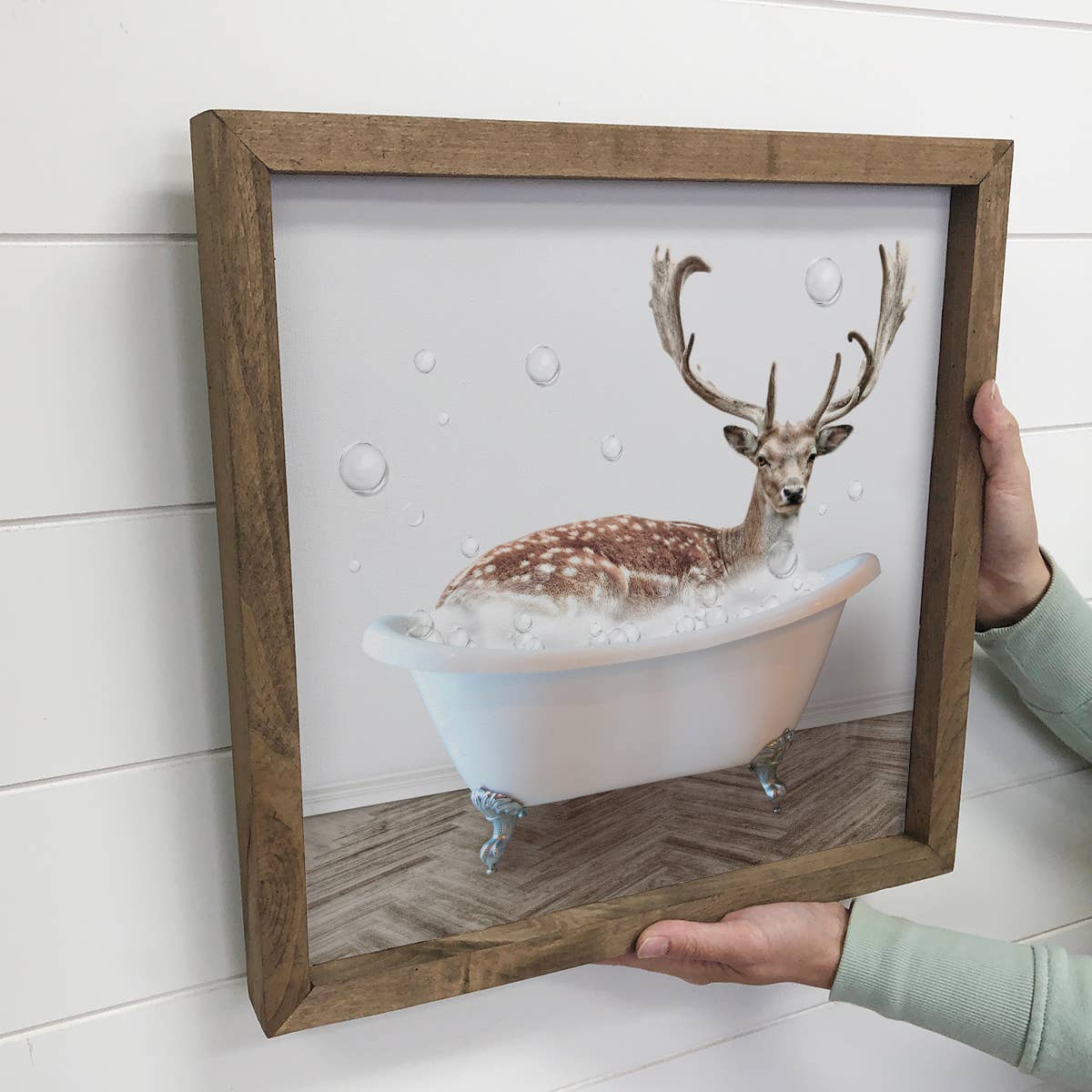 Deer in a Bathtub Wood Sign - Funny Bathroom Art