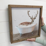 Deer in a Bathtub Wood Sign - Funny Bathroom Art