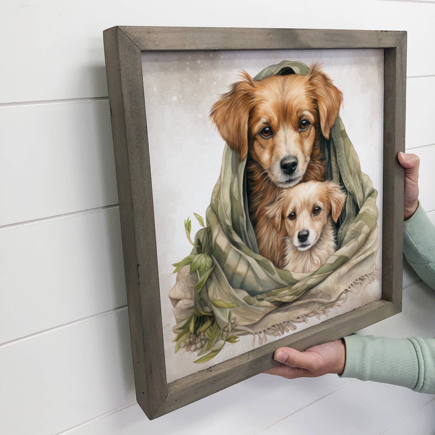 Mother Baby Small Retriever - Dog Canvas Art - Wood Framed