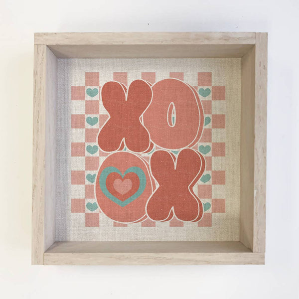 XO Retro - Valentines Day Word Art - Wood Framed Canvas Art