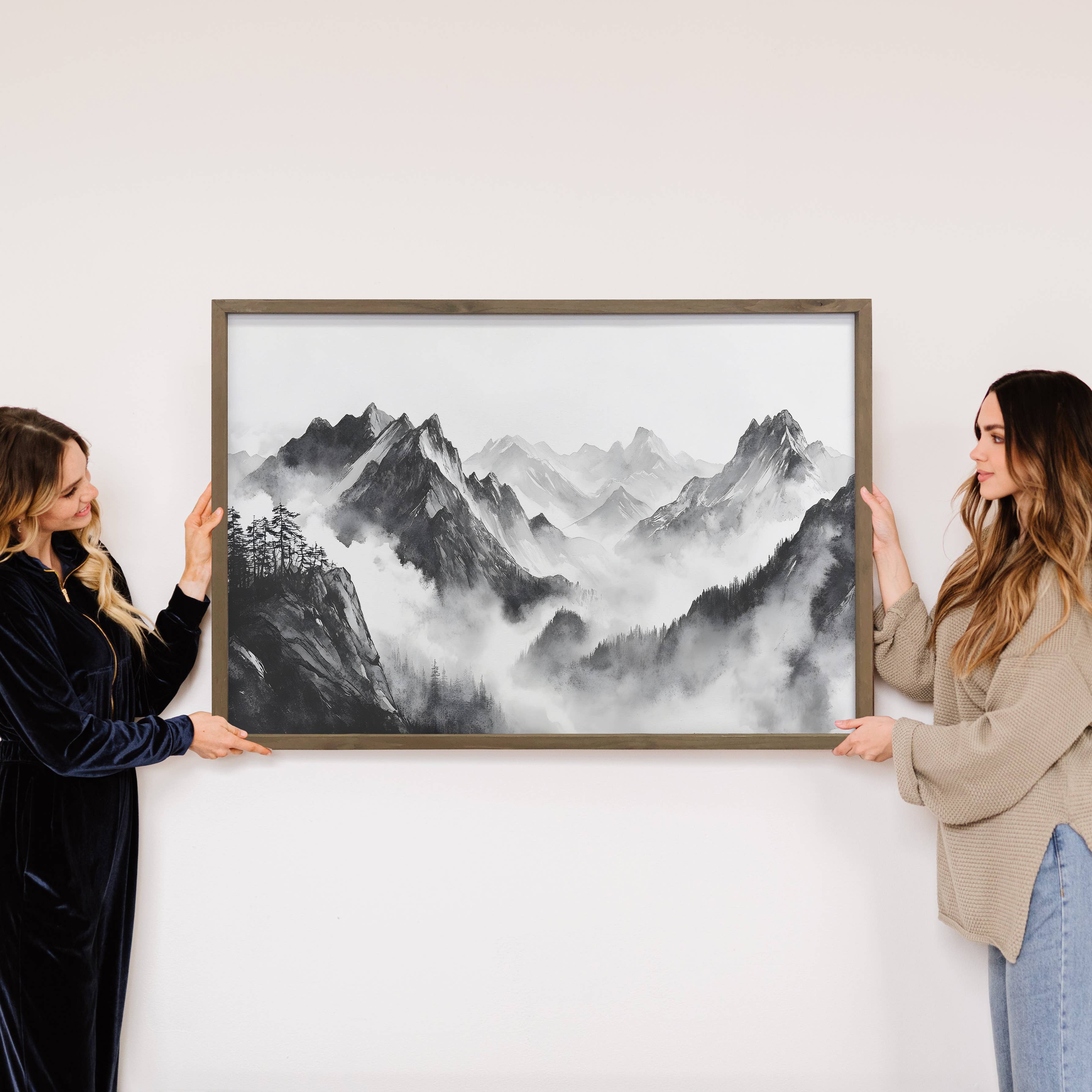 Monochromatic Mountain Ridge - Nature Canvas Art - Framed