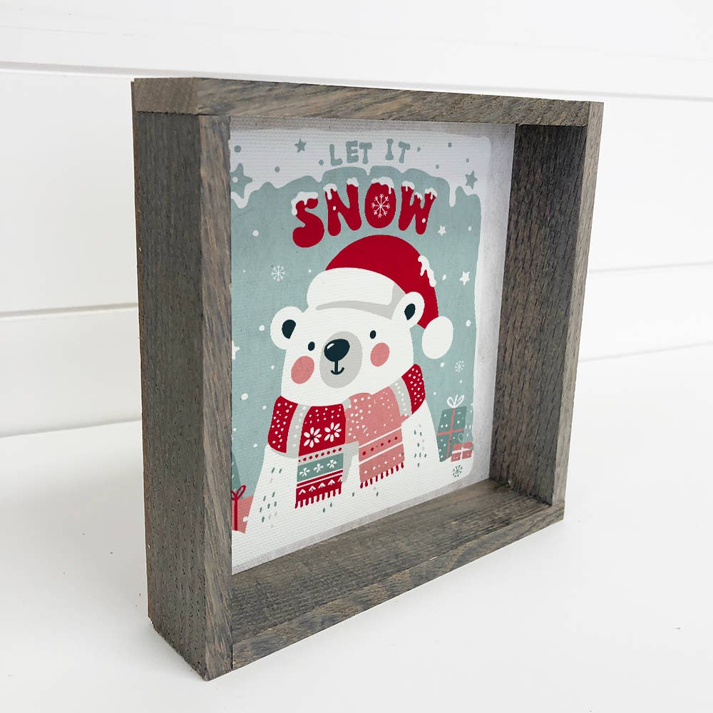 Let It Snow Polar Bear - Christmas Canvas Art - Wood Framed